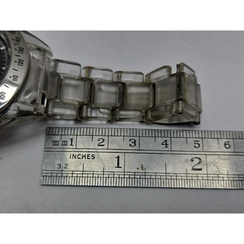 ToyWatch Unisex Black Mother Of Pearl Chronograph Clear Watch New Battery